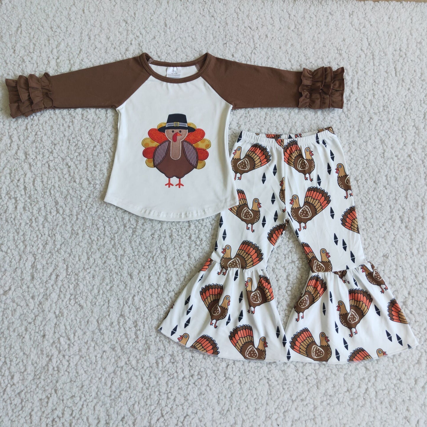 6 A23-19Turkey print shirt bell bottom pants girls Thanksgiving set