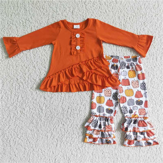 6 A13-28Girl Solid Tunic Pumpkin Pants Outfit