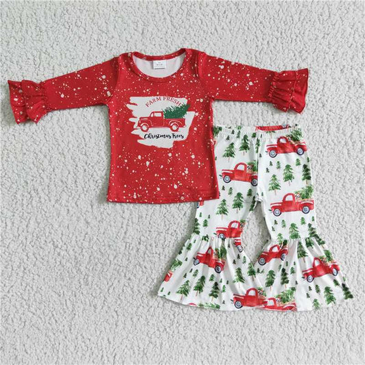 6 A17-29 Christmas red pickup long sleeve bell bottom pants suit