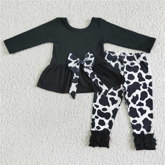 6 A16-26Black peplum match cow icing ruffle leggings outfits