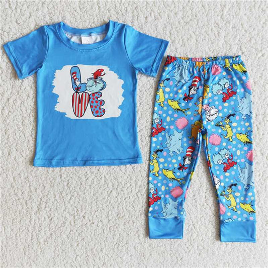 E6-28 Boys dr Valentine's Day blue short-sleeved trousers suit