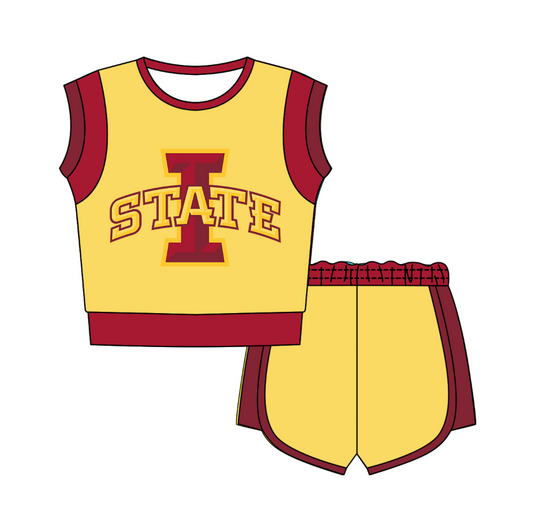 CUSTOM MOQ 5 Cute Comfortable Clothing For Kids Baby Kids Summer Yellow Red Sleeveless Patchwork Top Shorts Clothes Sets