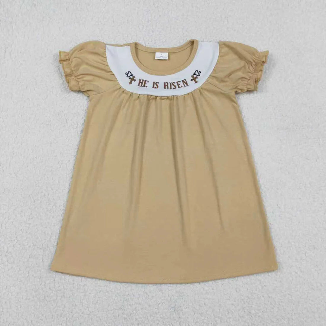 1.7 RTS Sibling Baby Boys Girls Embroidery Crosses He is Risen Easter Clothes Sets Knee Length Dress