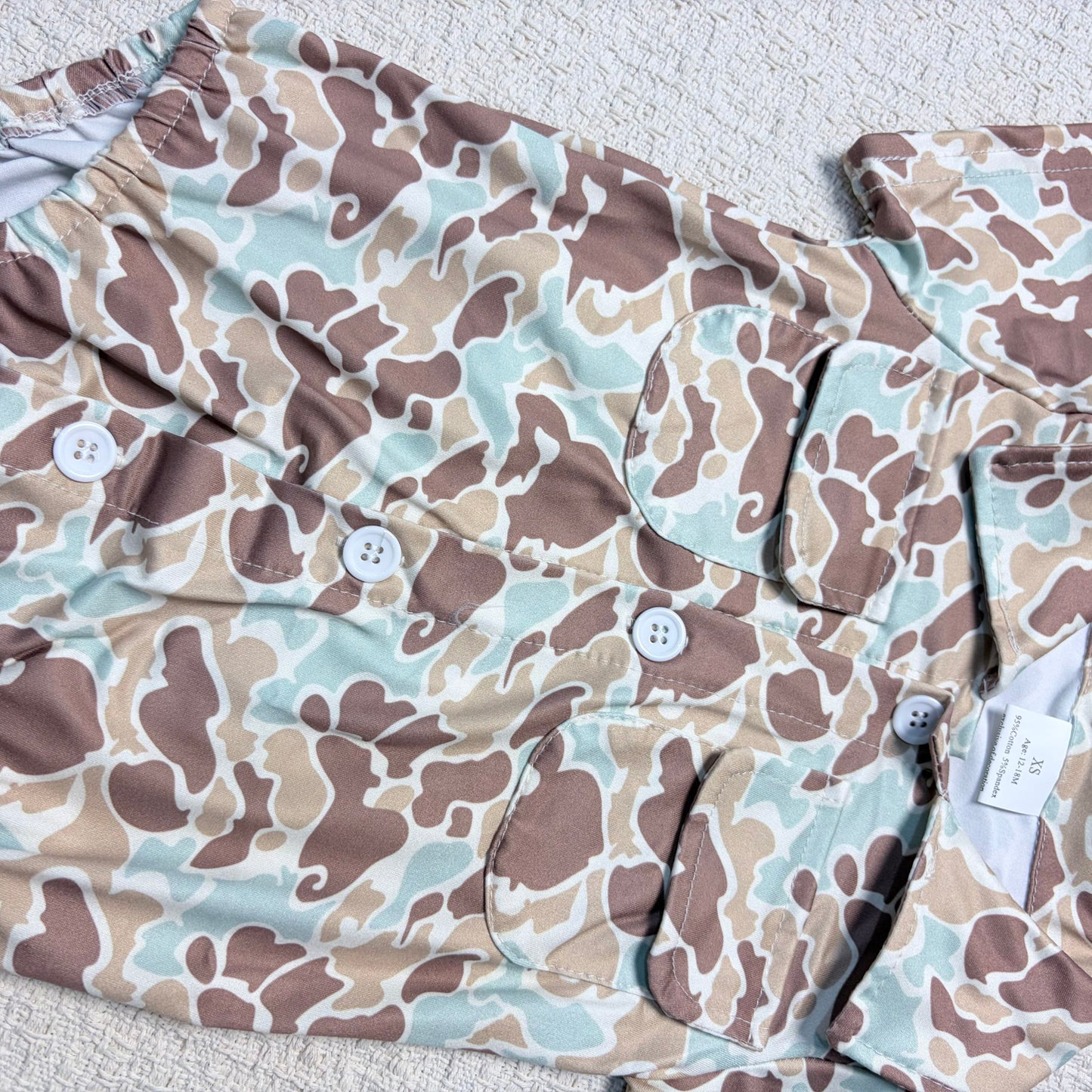 0514 RTS Sibling Short sleeves camo pockets baby boy button romper