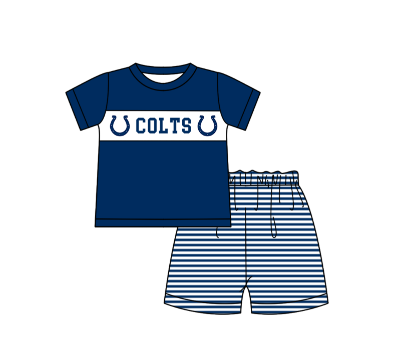 CUSTOM MOQ 5 Sibling Baby Kids Dark Blue Polka Dots Top Shorts Clothes Set Knee Length Dress Rompers