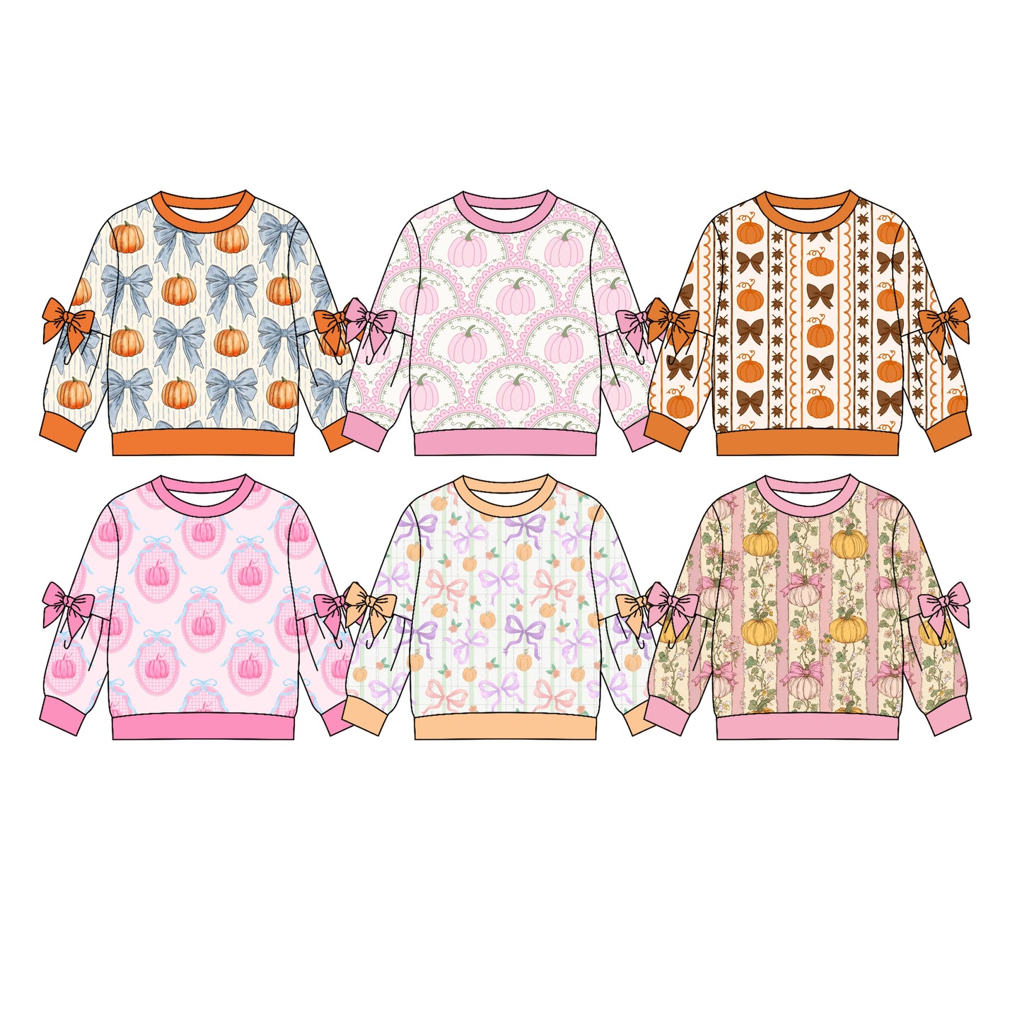4.22 Pre order No Moq Baby Girls Casual Long Sleeve Pumpkin Print Top with Bow