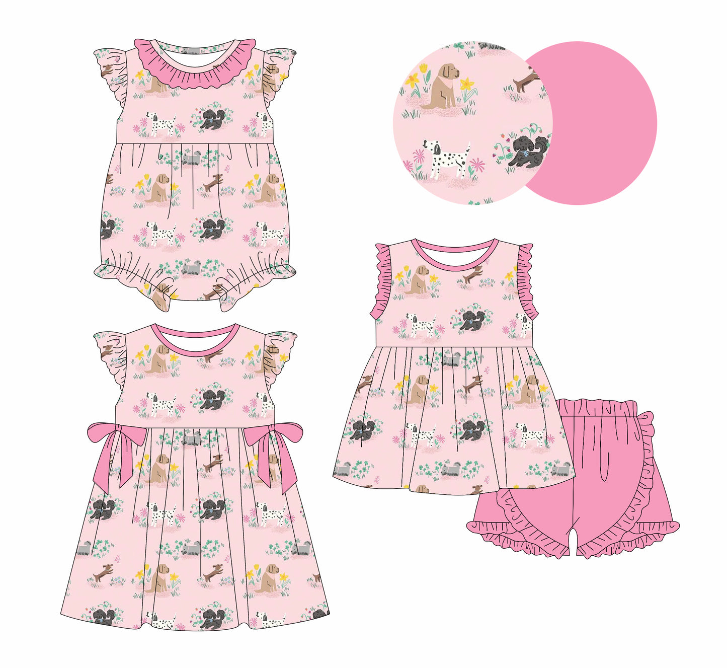 Girls Floral Sleeveless Dog Tunic Pink Shorts Set Cute Summer Clothing Outfit for Kids