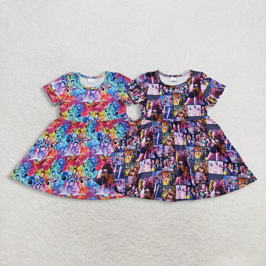 11.13 RST Sibling Baby Girls Short Sleeve Cartoon Demon Hunter Knee Length Dresses