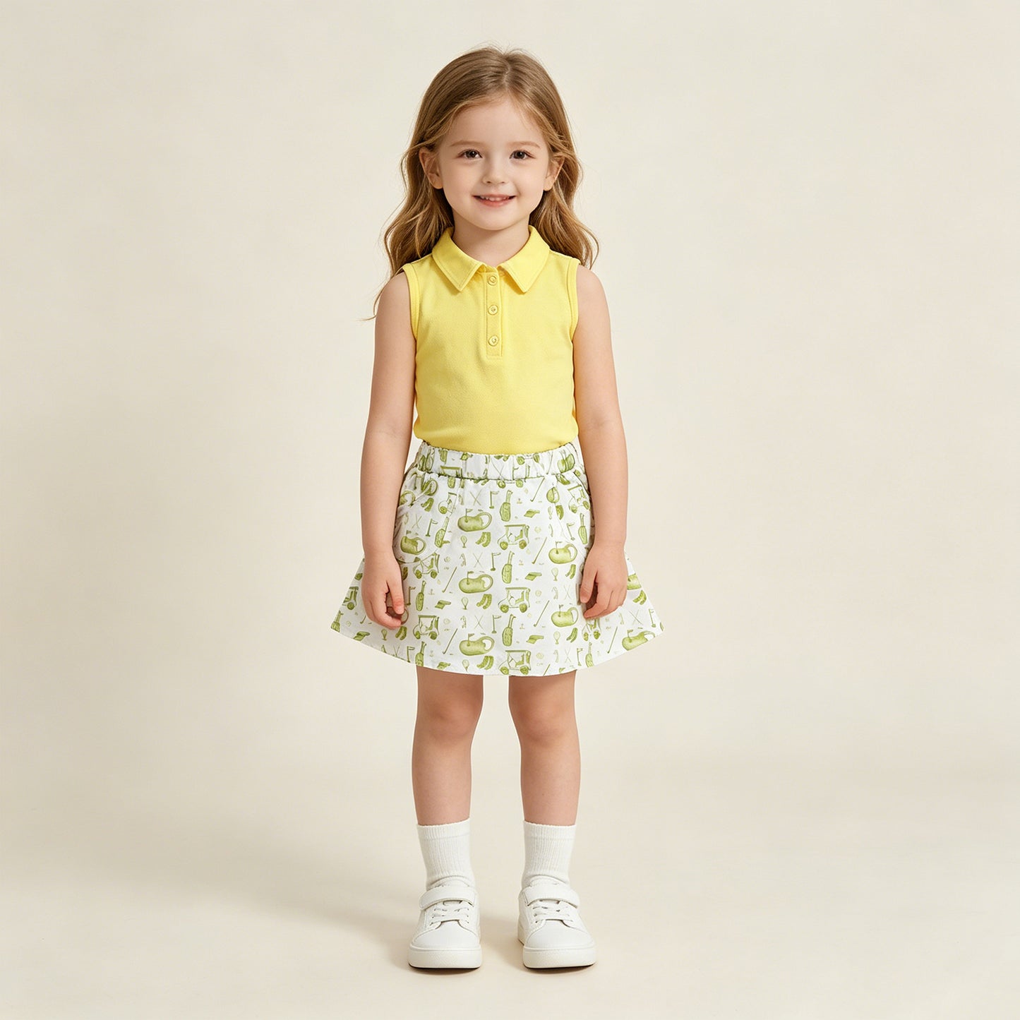 GSD2698 RTS NO MOQ （In stock ）Yellow sleeveless polo shirt golf skirt girls clothing