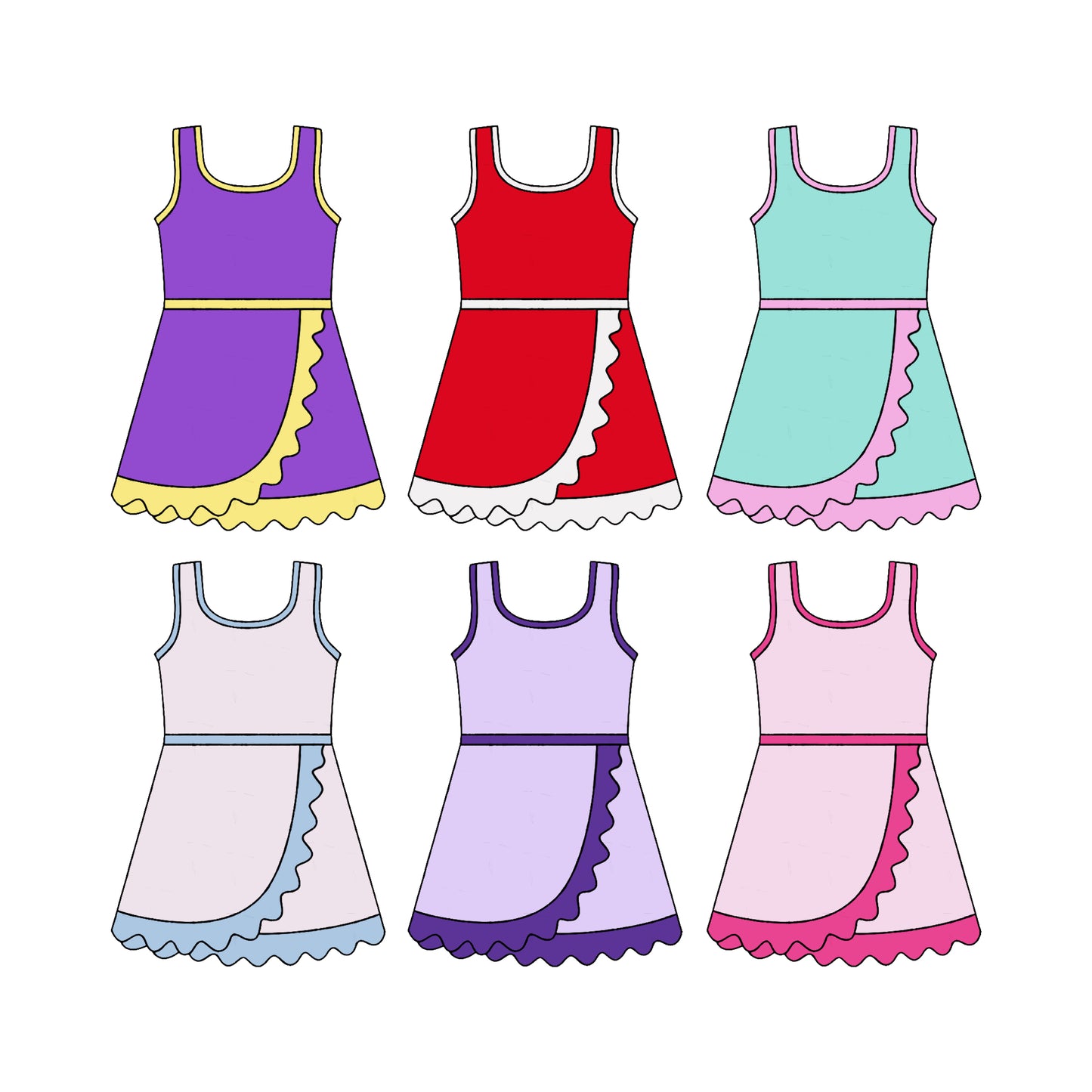 4.24 Pre order No Moq Baby Girls Sleeveless Yoga Active Short Scallop Knee Length Dress