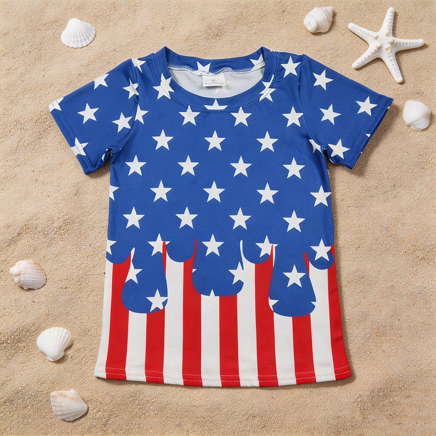BT1741 RTS NO MOQ （In stock ）Baby Boys Short Sleeve Stars Stripe 4th of July T-shirts Top
