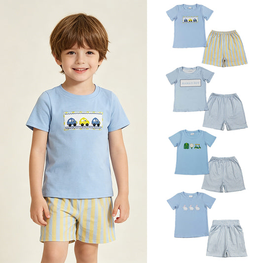 4.15 RTS Sibling sky blue print kids boys summer easter clothes