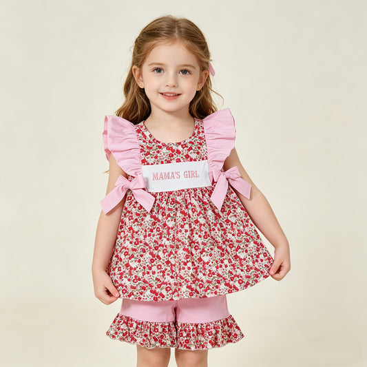 4.15 GSSO3131RTS NO MOQ （In stock ）Flutter sleeves floral mama's girl embroidery outfits