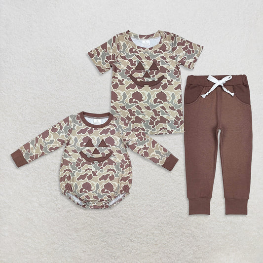 USA Warehouse (IN STOCK)  Camo Pumpkin Halloween Romper Short/Sleeves Kids Boys Long Sleeve Baby Boy Clothes Halloween Outfit