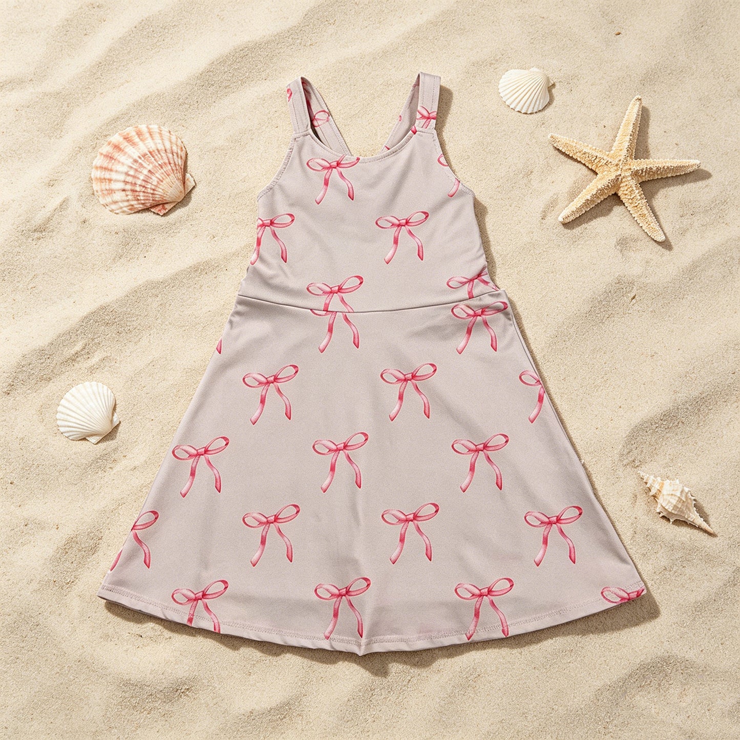 GSD3421 RTS NO MOQ （In stock ）Straps pink bow kids girls summer athletic dress