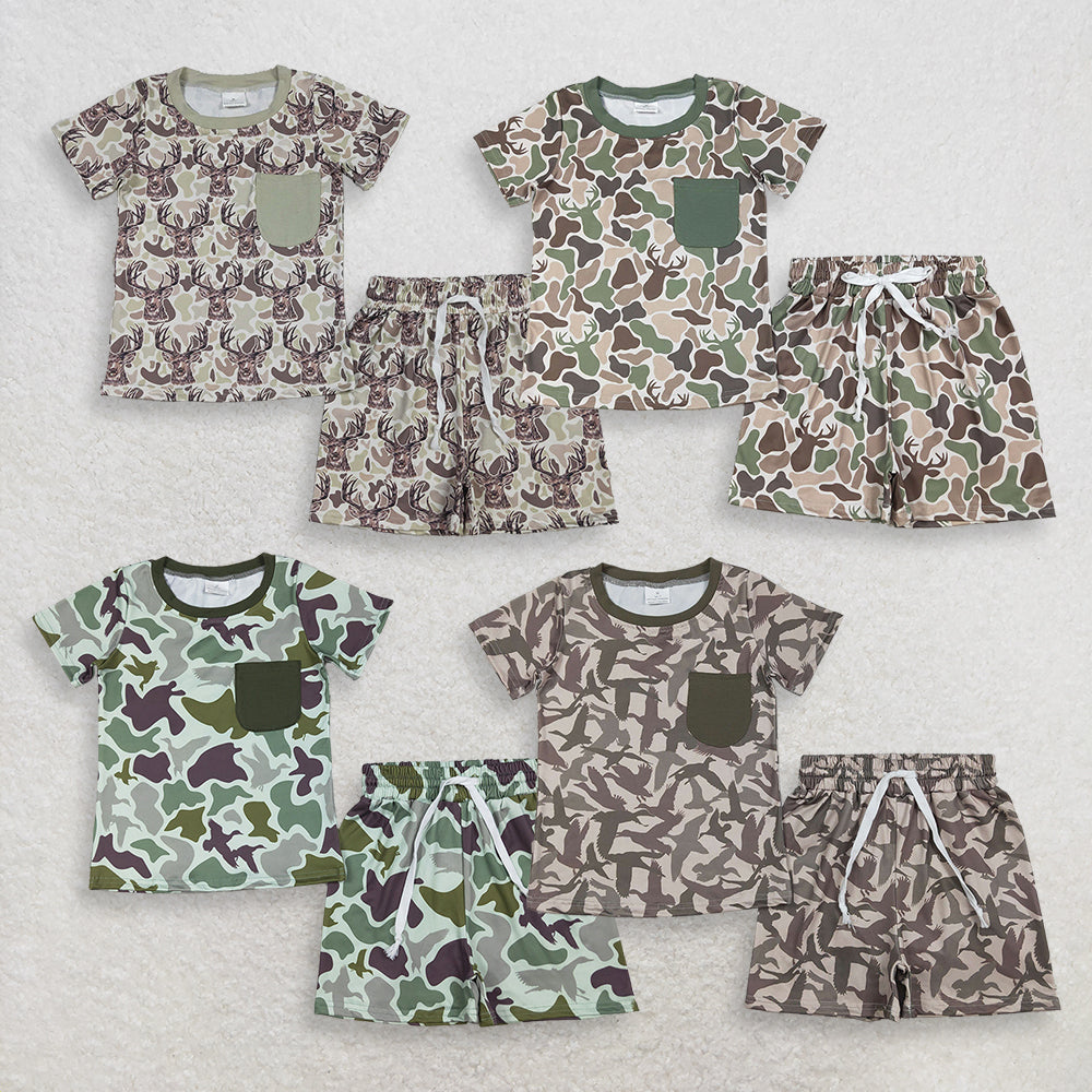RTS Sibling Short sleeves pocket deer camo top shorts boys outfits
