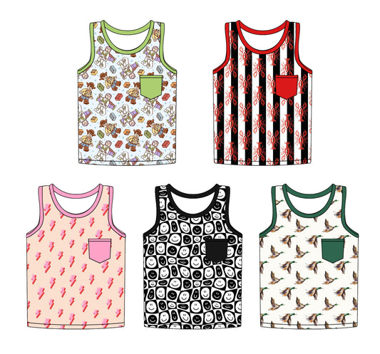 Cute Green Sleeveless Pocket Duck Shirt for Boys’ Summer Days