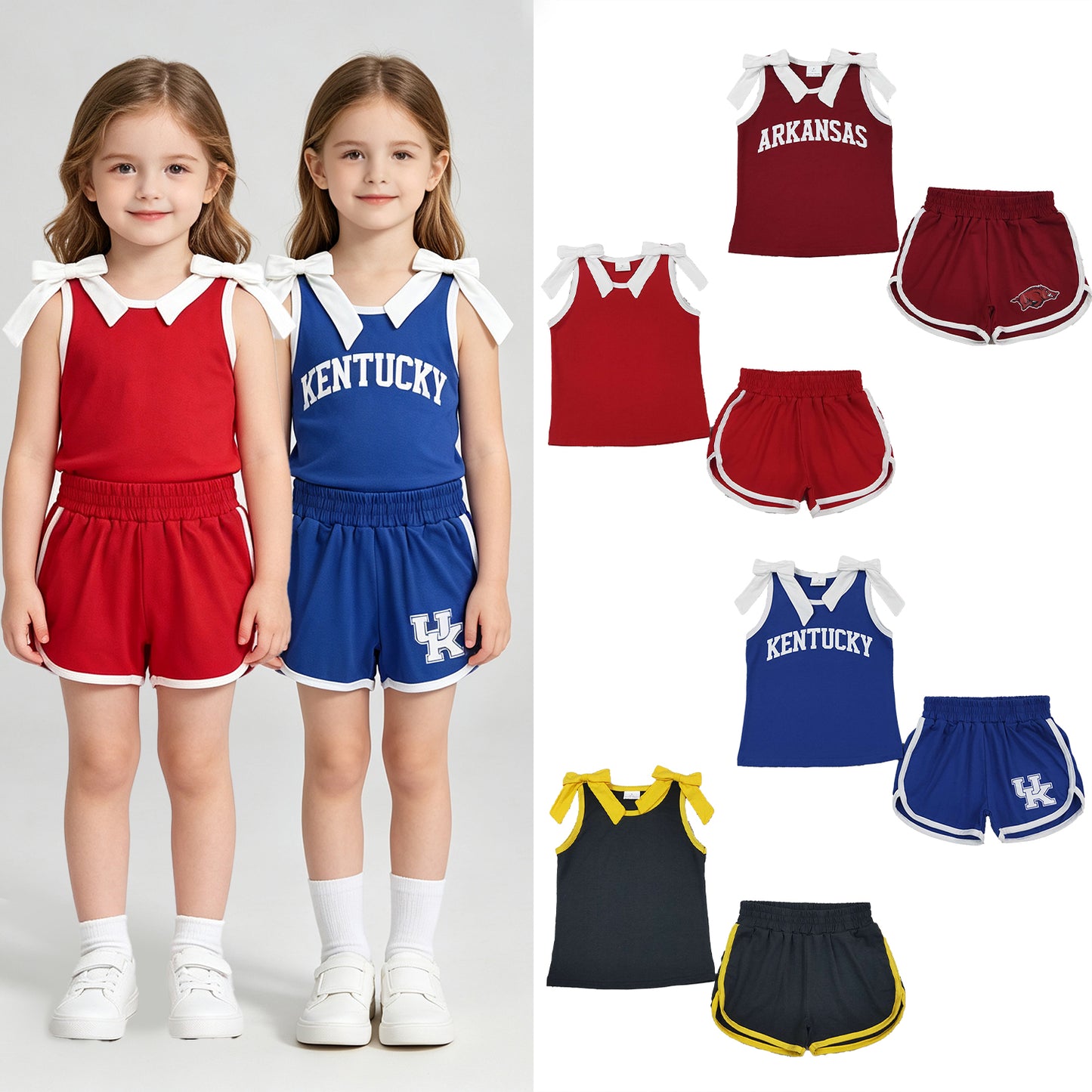 RTS Sibling Sleeveless bow top shorts girls team outfits