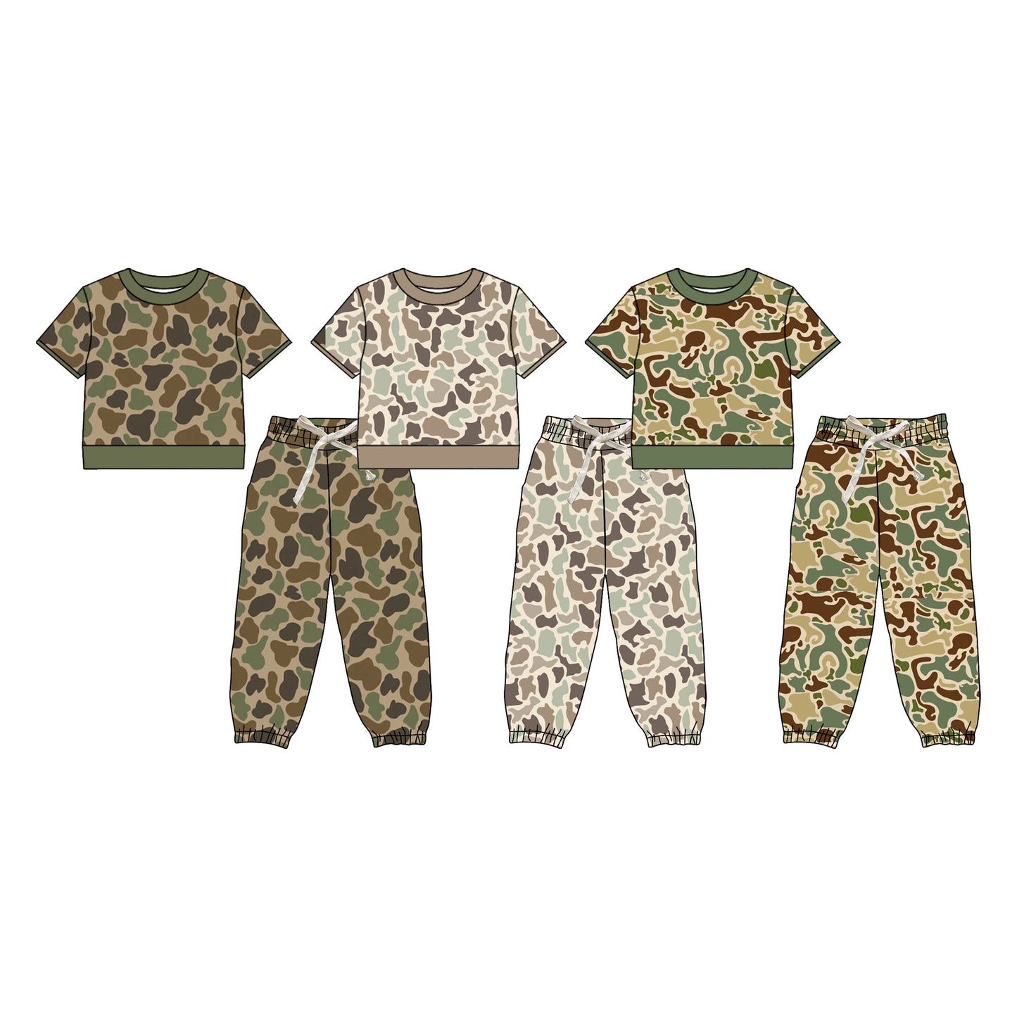 4.17 Pre order No Moq Baby Boys Short Sleeve Southern Green Camo Top Jogger Pant Pajamas Clothes Sets