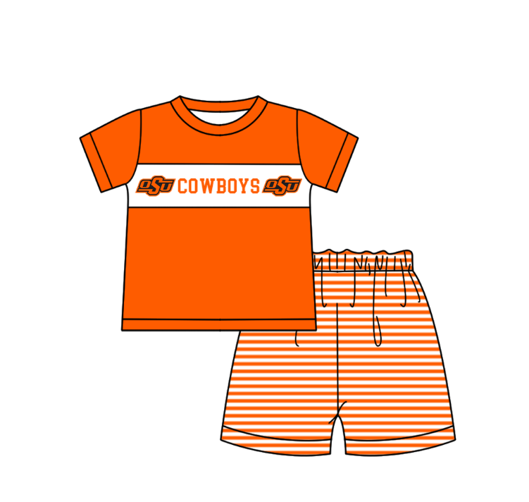 CUSTOM MOQ 5 Sibling Baby Kids Orange Top Shorts Clothes Set Knee Length Dress Rompers