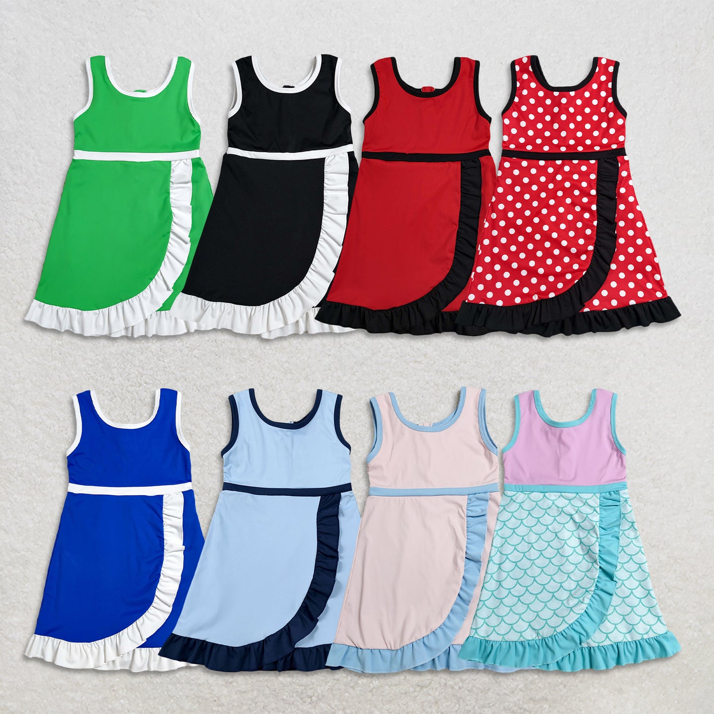 RTS Sibling Sleeveless red black scallop team kids girls athletic dress