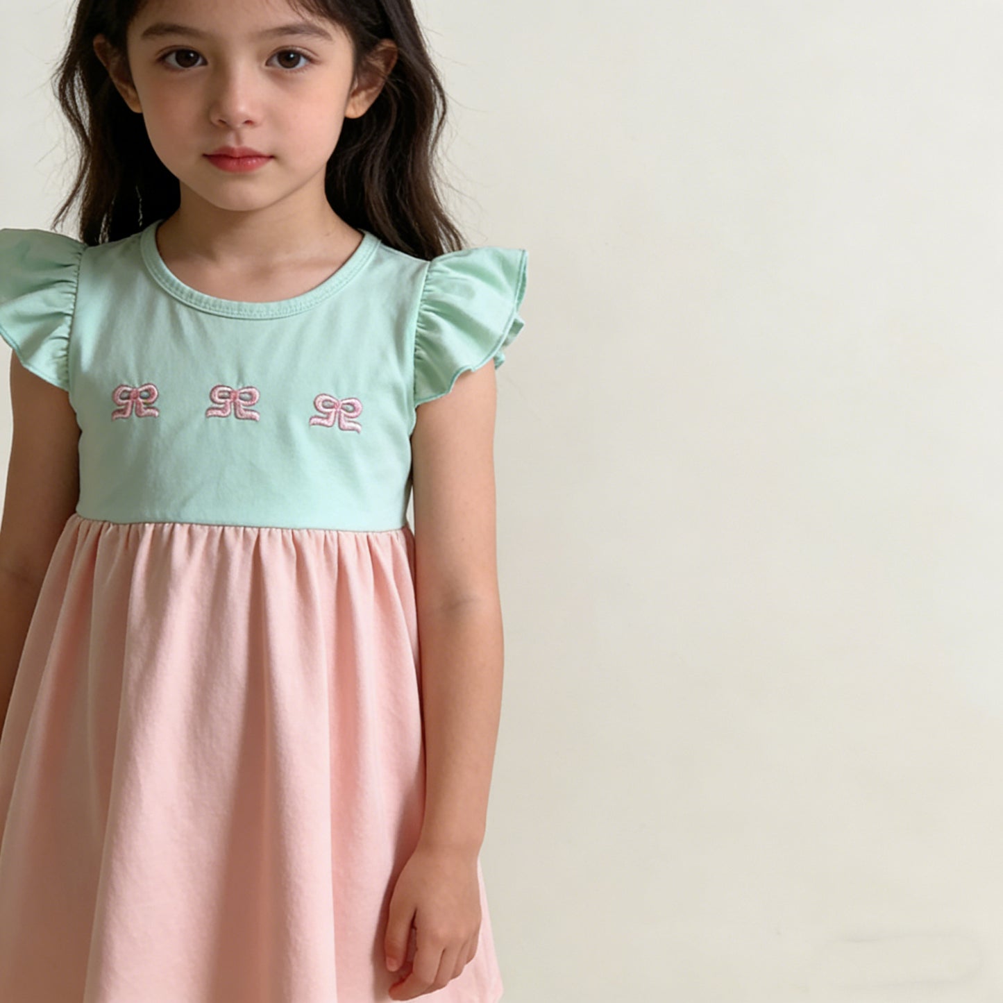 4.2 RTS NO MOQ （In stock）GSD3530 Flutter sleeves bow embroidery baby girls dresses