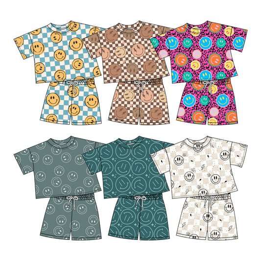 Baby Girls' Adorable Short-Sleeved Clothes with Playful Leopard and Smiley Motifs