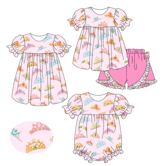 Girls Crown Tunic Top with Ruffle Shorts Set Short Sleeve Outfit for Kids