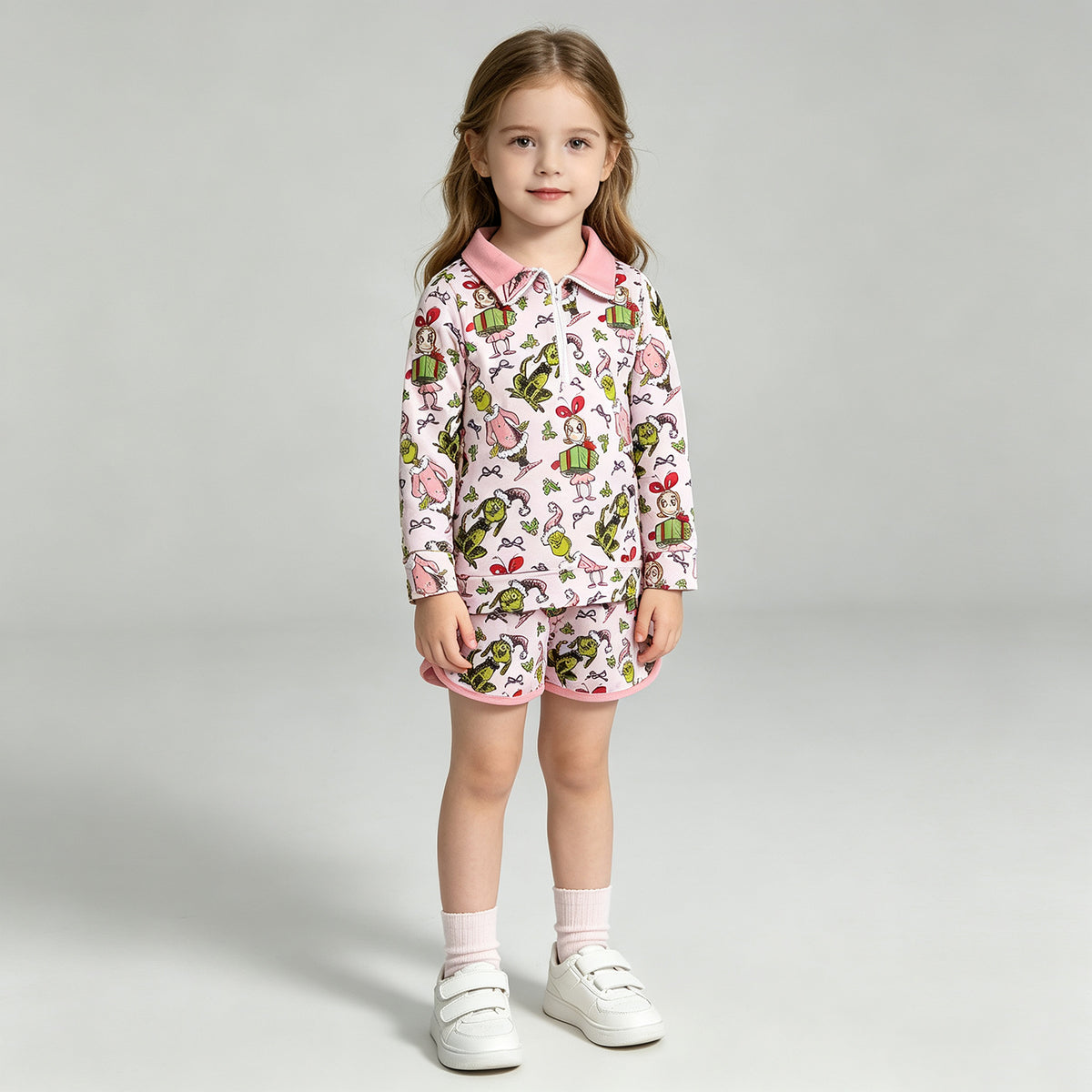 GLD1610 RTS NO MOQ （In stock）milk silk Cute Clothes Baby Girls Christmas Zip Up Top Short Skirt Winter Christmas Holiday Clothes Set