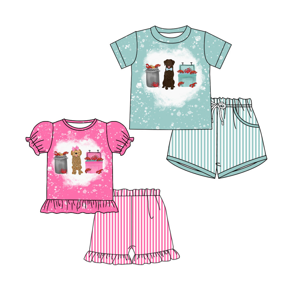 4.6 Pre order No Moq Baby Boys girls Top Checked Pockets Short Clothes Set