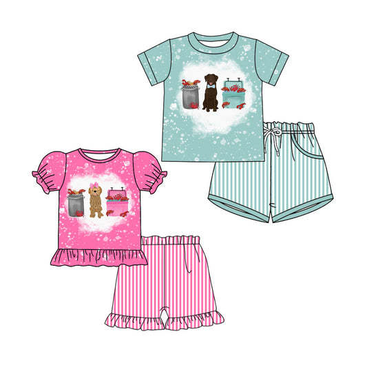 4.6 Pre order No Moq Baby Boys girls Top Checked Pockets Short Clothes Set