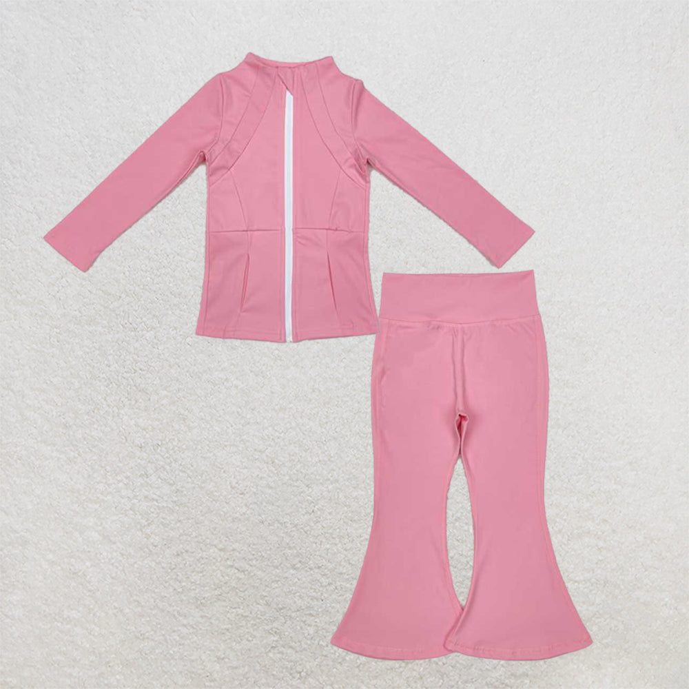 6.03  New Rts No Moq 8-9 Days By Air Arrived it Pink Long Sleeve Zipper Baby Girl's Yoga Outfit Set Comfortable Breathable Yoga Top with Matching Yoga Pants for Infants