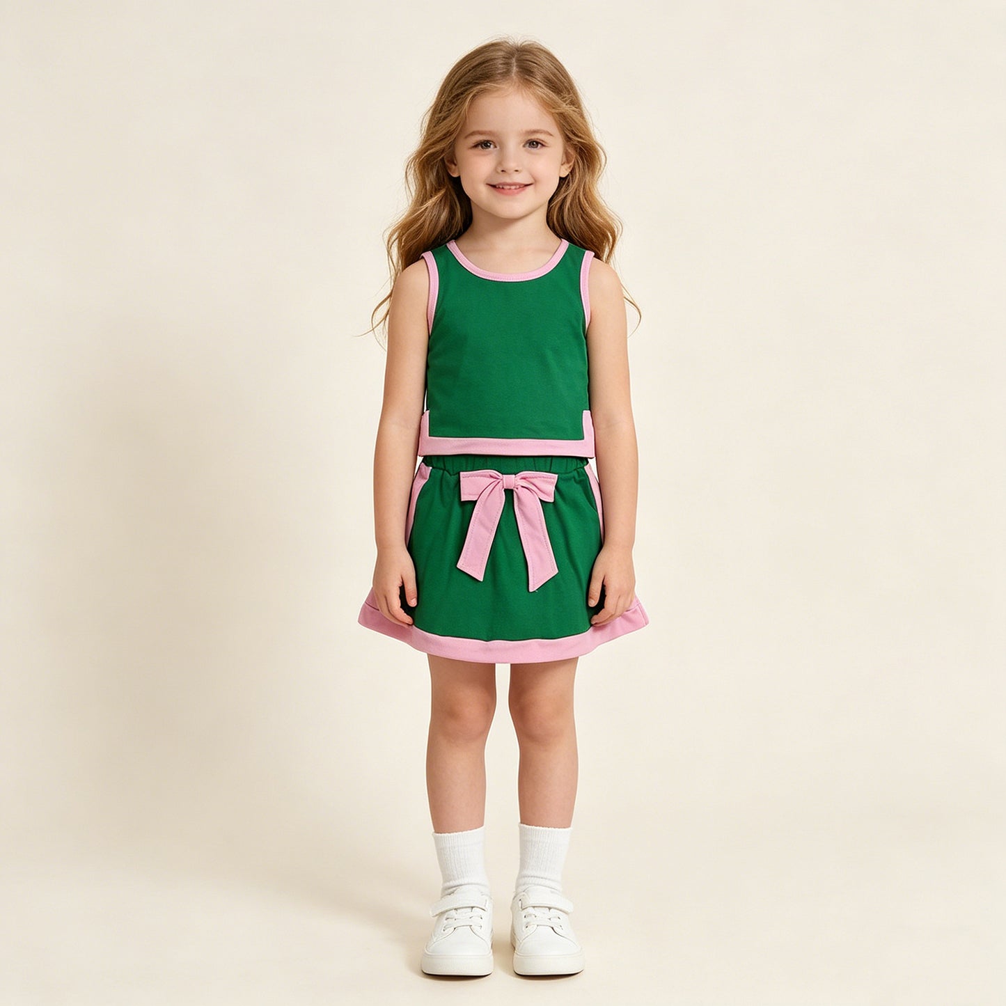 GSD3830 RTS NO MOQ （In stock ）Green cotton sleeveless top skorts kids girls outfits  Reviews