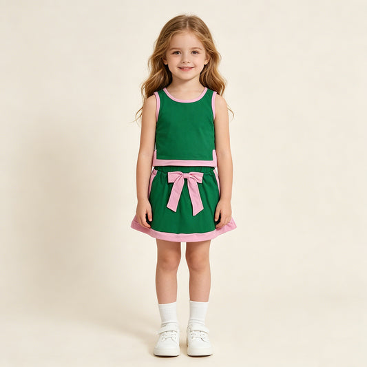 GSD3830 RTS NO MOQ （In stock ）Green cotton sleeveless top skorts kids girls outfits  Reviews