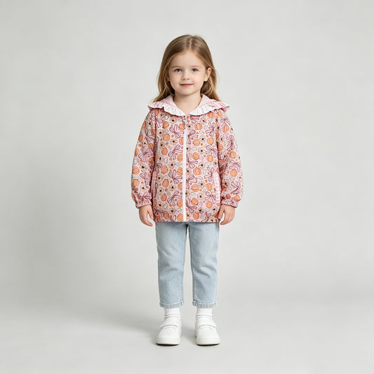 GT1661 RTS NO MOQ （In stock）Floral pumpkin bow ruffle girls fall hooded jacket