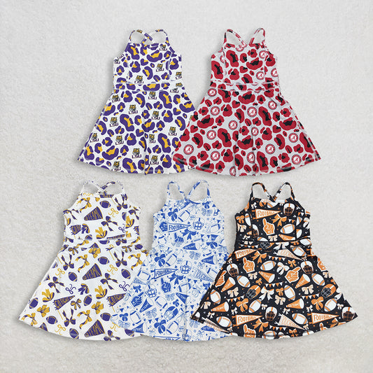 3.2 RST Clothes Sibling Baby Girls Summer Bows Footballs Go Team Shorts Yoga Active Knee Length Dresses