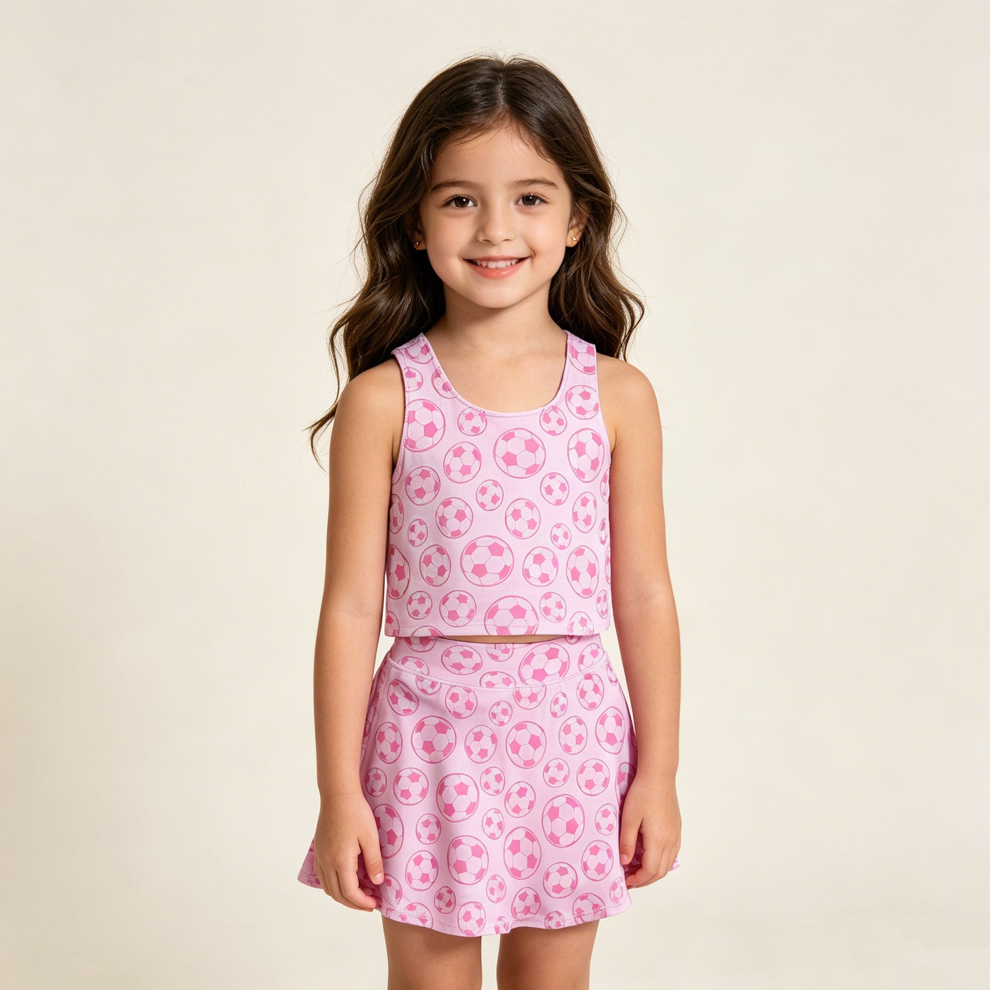 GSD1468 RTS NO MOQ （In stock ）Pink Sleeveless soccer top skirt girls active wear set