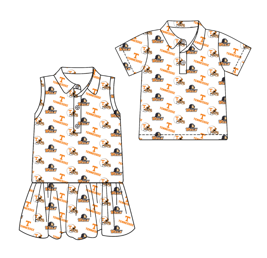 3.11 CUSTOM MOQ 5 Sibling Boys Baby Girls Summer Fashion Short Sleeve Orange T Shirt Sleeveless Dress Team Clothes Sets