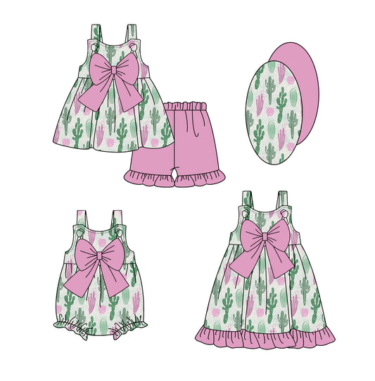 Baby Girls Green Straps Cactus Pink Bow Tunic Ruffle Shorts Set