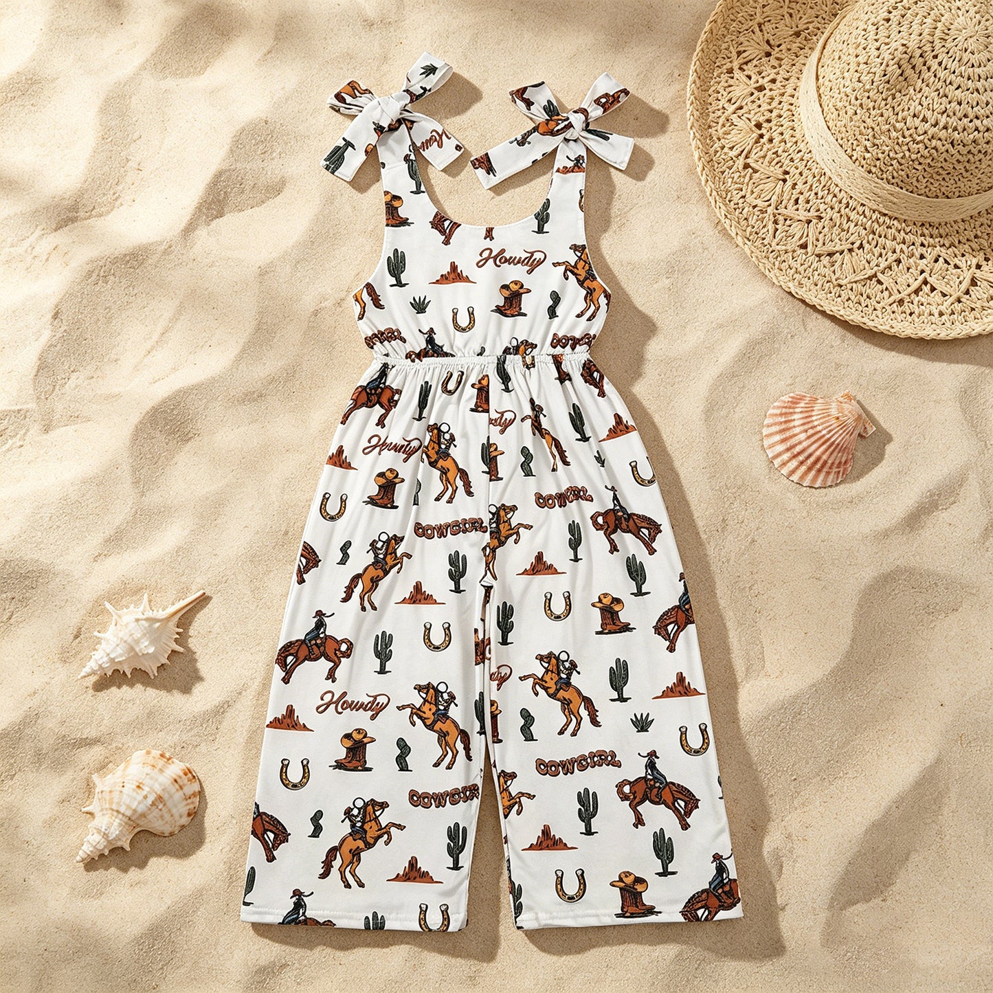 SR2969 RTS NO MOQ （In stock ）Straps cactus horse rodeo western kids girls jumpsuit