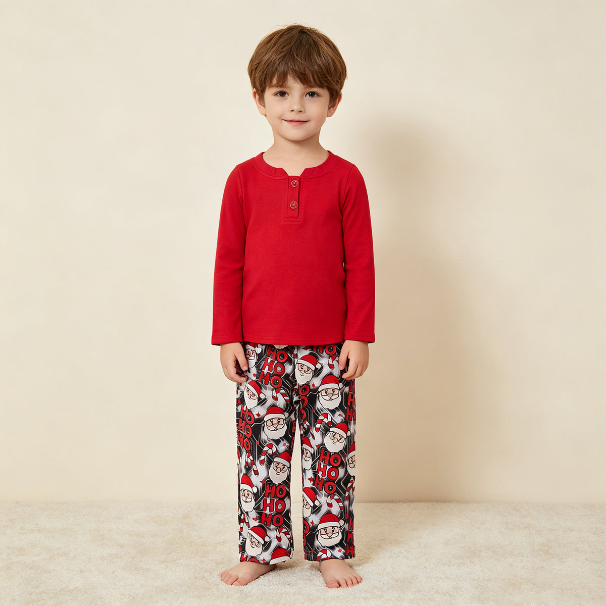 RTS NO MOQ milk silk BLP1513 Baby Boys Solid Red Long Sleeve Top Santa Pants Winter Christmas Daily Clothes Set