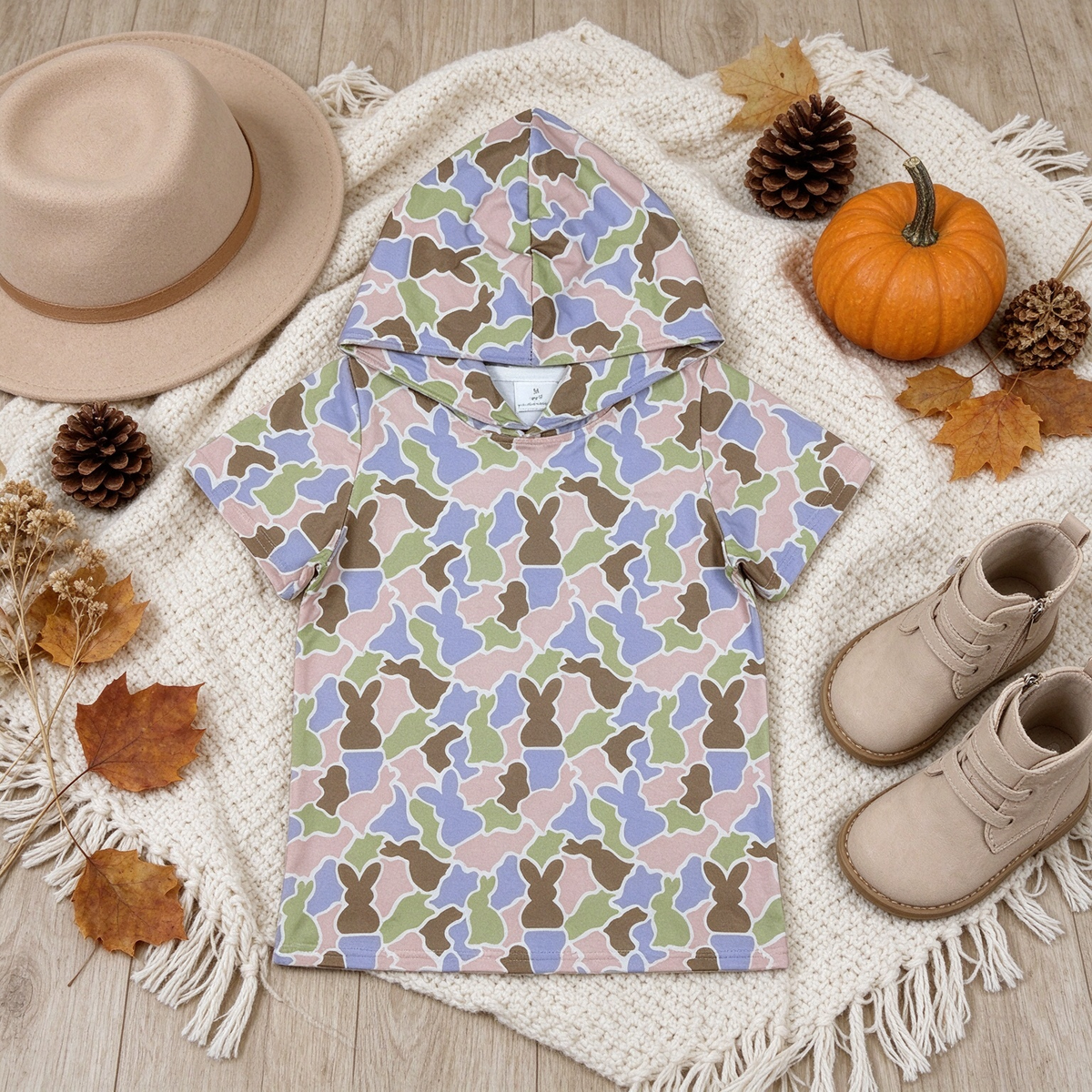 RTS NO MOQ （In stock）milk silk BT1964 Baby Boys Olive Pink Rabbits Camo Easter Short Sleeve Hoodies Casual Top