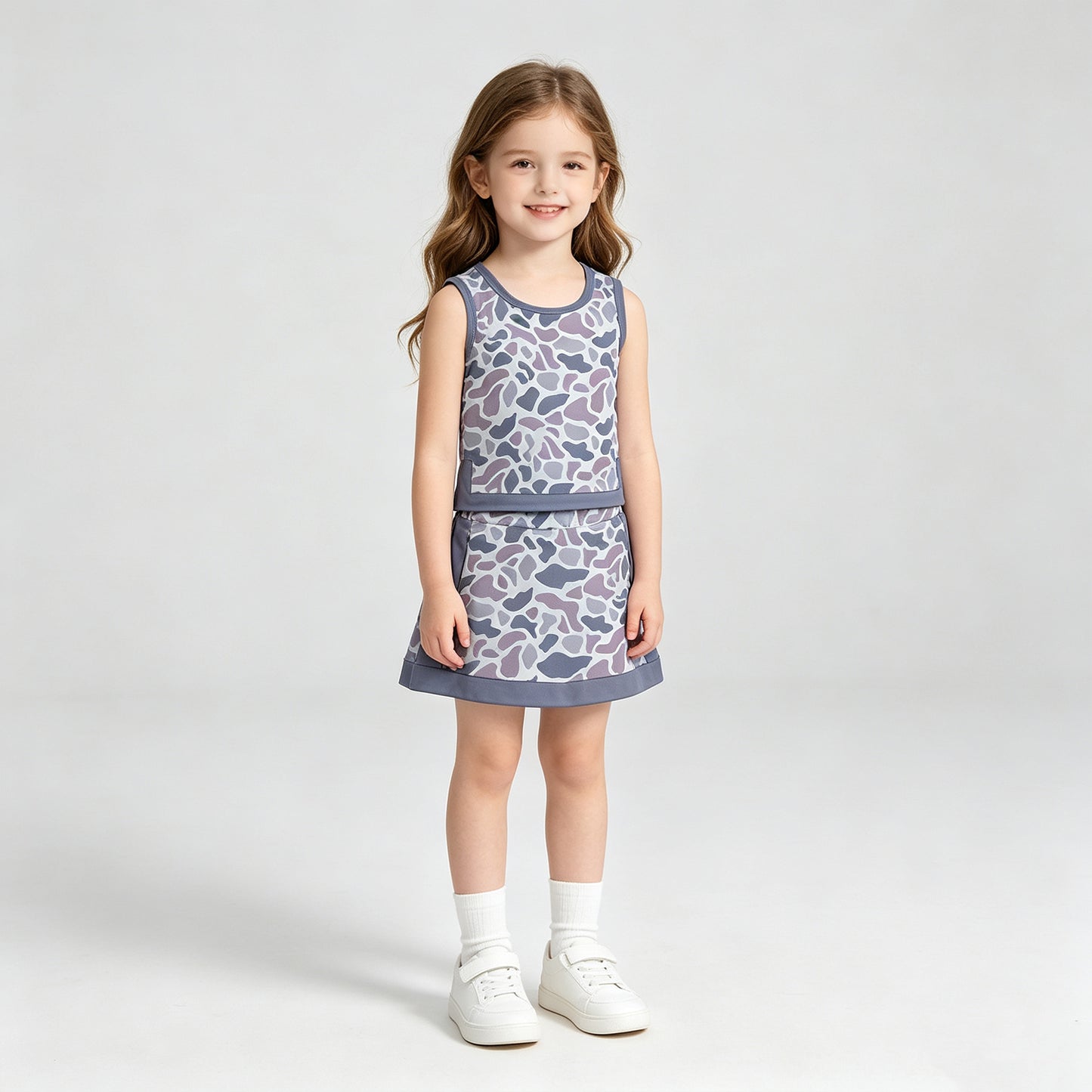 GSD4230  RTS NO MOQ （In stock）Baby Girls Southern Light Grey Camo Vest Top Skirt Short Yoga Active Clothes Set