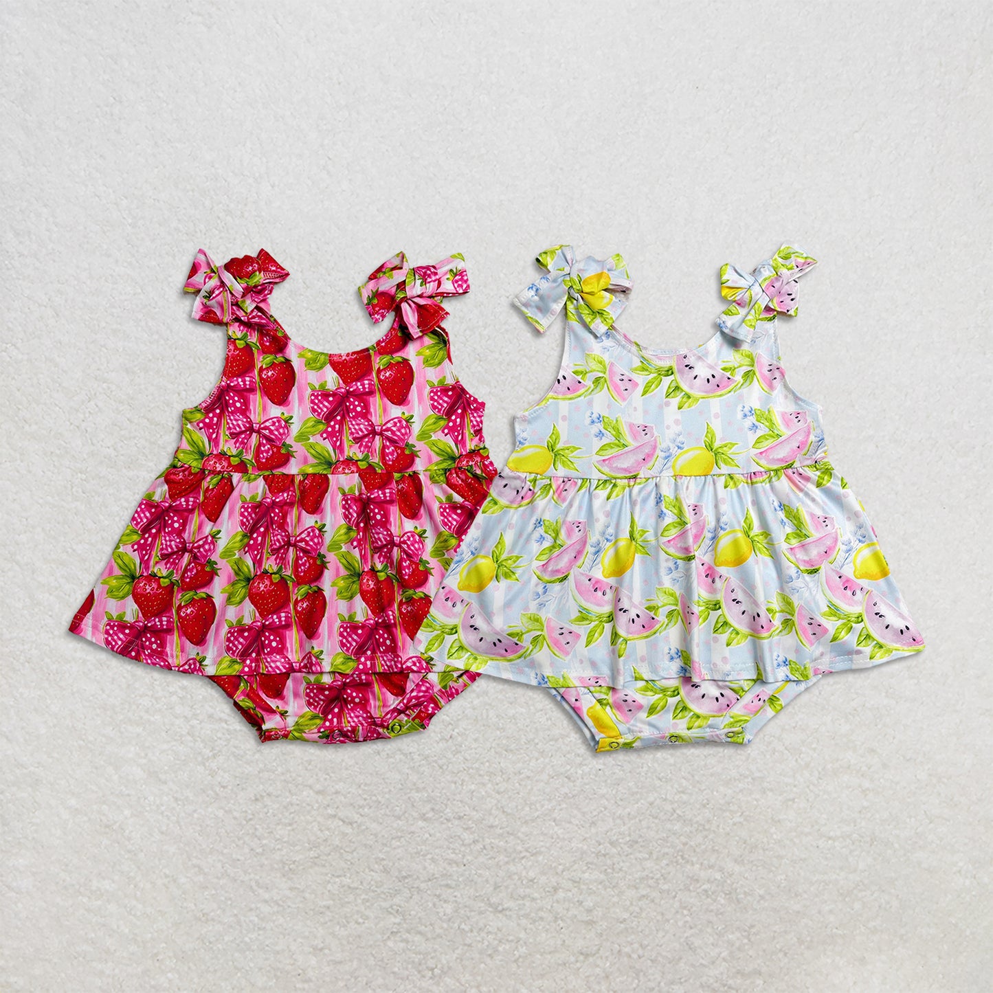 RTS Sibling Baby Girls Strap Bows Tunic Ruffle Rompers