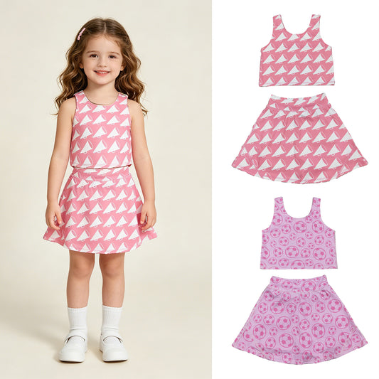 RTS Sibling Pink Sleeveless soccer top skirt girls active wear set