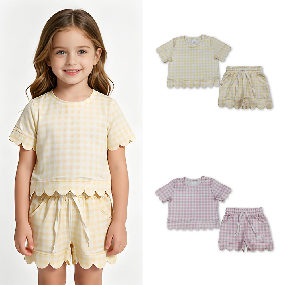 RTS Sibling plaid scallop top shorts girls summer outfit