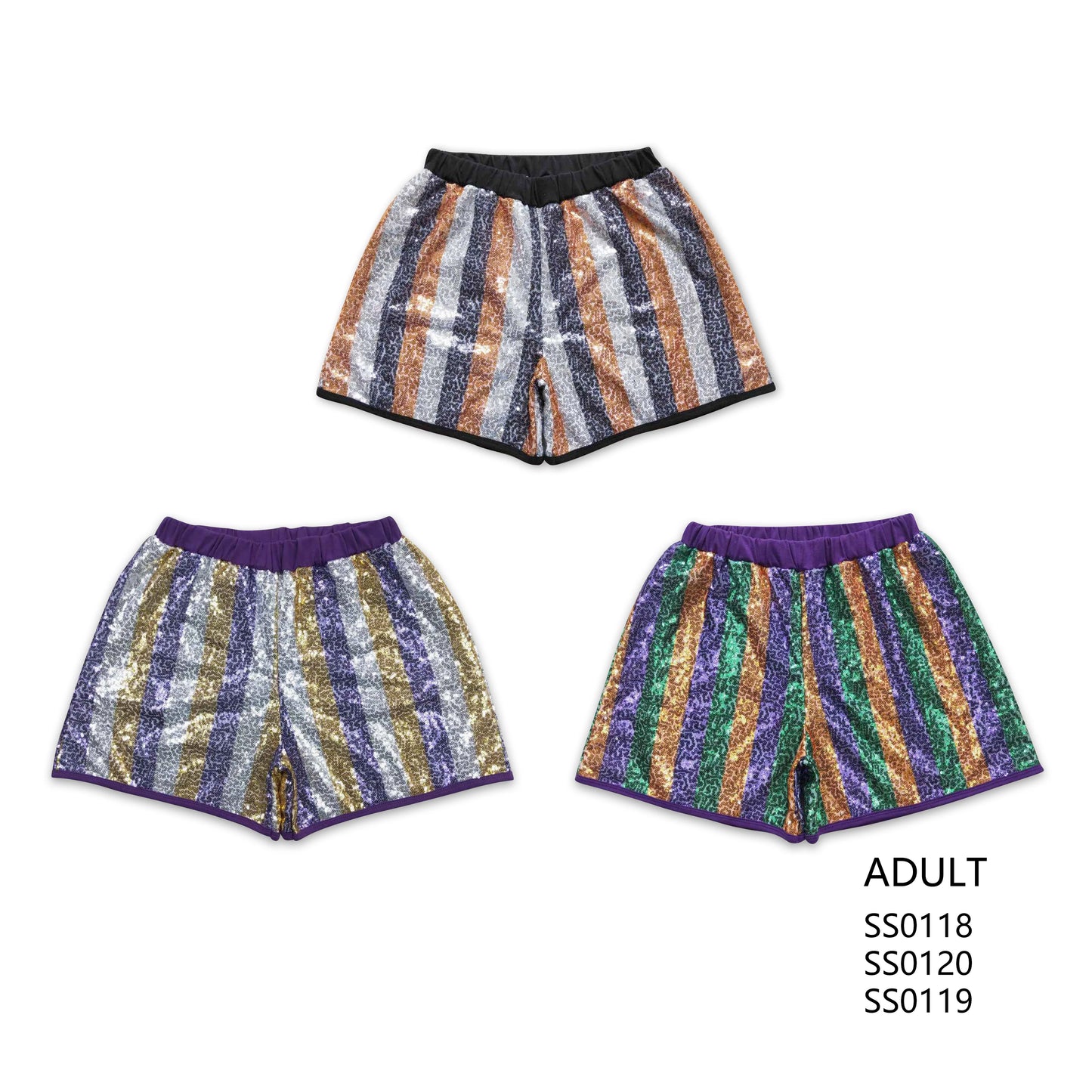 SS0118 SS0120 SS0119 Adult Girls Sequin Striped Shorts