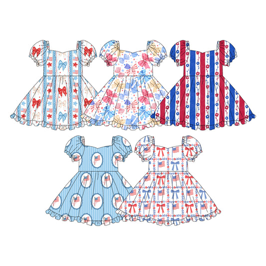 CUSTOM MOQ 5 Sibling Baby Girls Summer Dres short sleeve kids girls July 4th Summer dresses