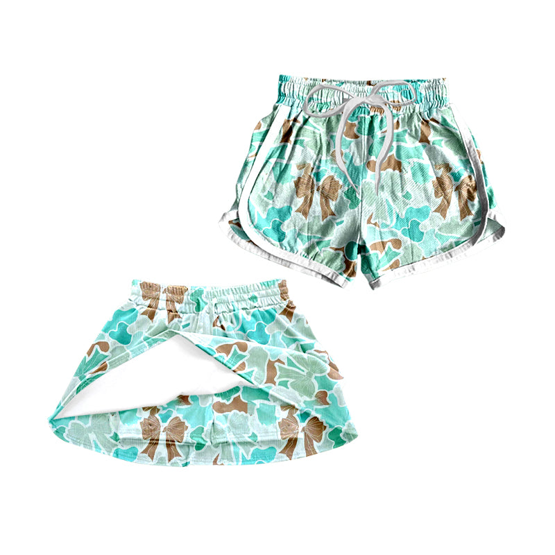 Green camo bow kids girls skirt shorts inside