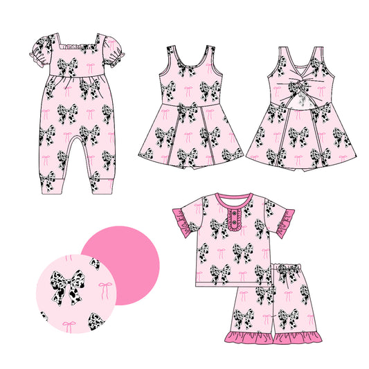 Pink ruffle short sleeves cow print bow baby girls pajamas